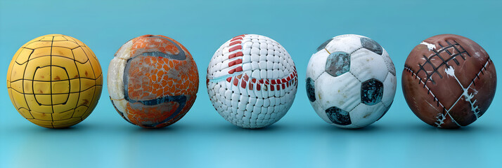 Collection of 3D sport and ball icon collection,
A group of different sports balls on a white background 