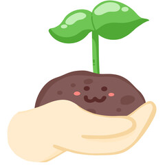 Hand planting tree in soil illustration