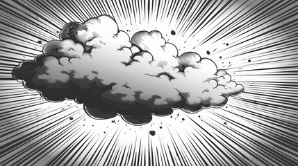 Comic book explosion cloud on radial lines background