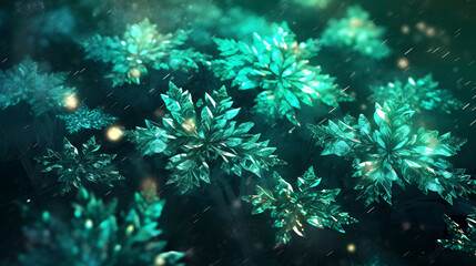 Obraz na płótnie Canvas Digital green snowflake glitter pattern abstract poster web page PPT background