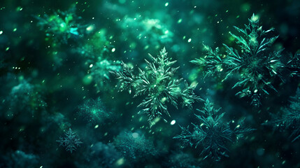 Fototapeta na wymiar Digital green snowflake glitter pattern abstract poster web page PPT background