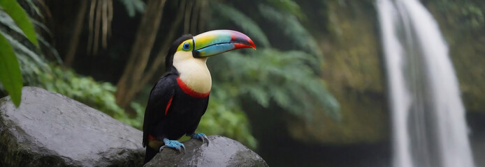 toucan in the jungle, waterfall in the background © Artur