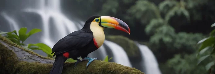 Fototapete Rund toucan in the jungle, waterfall in the background © Artur