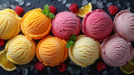 Colorful assortment of ice cream scoops
