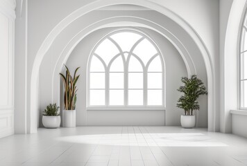 Contemporary Interior with Gothic Arches, Bright Light and Minimal Decor