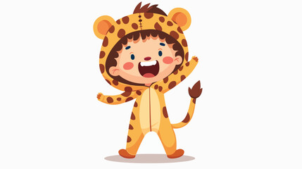 Happy cute kid wear animal party costume Flat vector