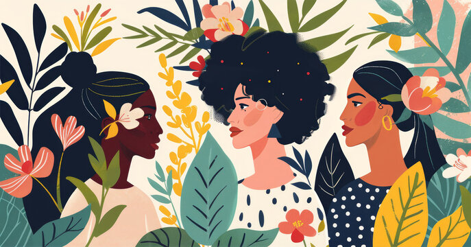 Gender equality and of the female empowerment movement concept. Multi-ethnic group of beautiful women. Girl Power.