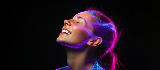 Portrait of a beautiful young woman with glowing face and closed eyes