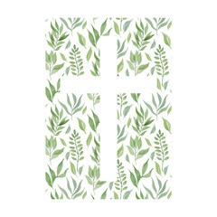 Watercolor Easter Cross with spring flowers