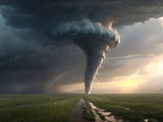 A large tornado, tornado alley. Generative AI - obrazy, fototapety, plakaty