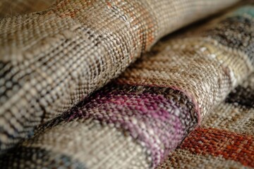 Close-up of woven linen, natural fibers, subtle variations in color