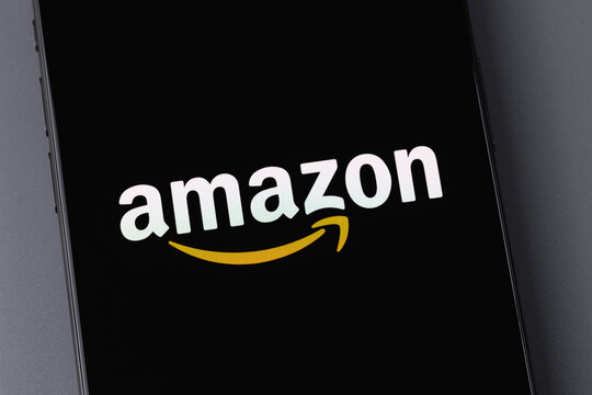 Amazon logo mobile app on a screen smartphone iPhone closeup. Amazon is world's largest online retailer. Batumi, Georgia - December 22, 2023