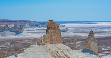 The amazing desert landscape background. Beautiful landscape of desert mountains. Monolithic...
