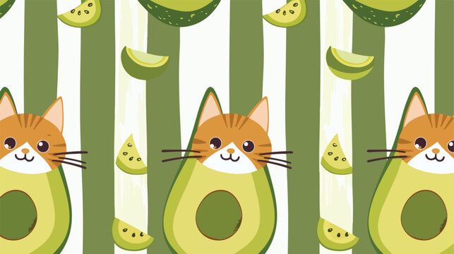 Hello Avocato text. Cute cartoon avocado with cat muz