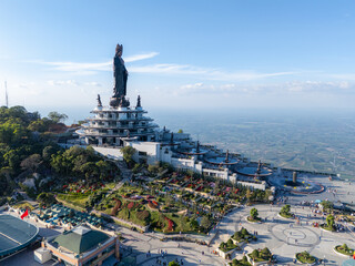 View of Ba Den mountain tourist area, Tay Ninh province, Vietnam. A unique Buddhist architecture with the highest elevation in the area view from below is very beautiful.