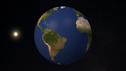 3d earth planet rotating with light speed in Space
