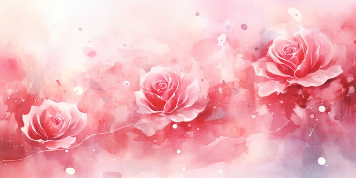 Rose watercolor light background natural paper texture abstract watercolur Rose pattern splashes aquarelle painting white copy space for banner design, greeting card