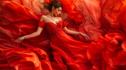 Passionate flamenco dancer in a swirling dress of fiery red