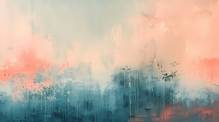 Muted coral and sky blue merge in a subtle and calming abstract display, capturing the essence of a...