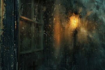 Rain on a windowpane, distorted light, a touch of melancholy - obrazy, fototapety, plakaty