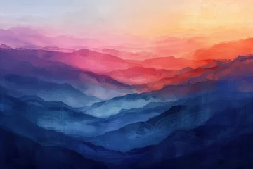 Foto op Canvas Alpenglow gradient, abstract alpine start with soft mountain hues © Seksan