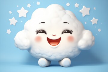 Cute cloud with smiling face on blue background.