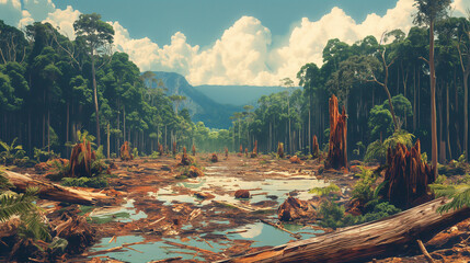 deforestation and its impact on wildlife habitat, protecting endangered ecosystems. - obrazy, fototapety, plakaty