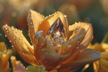 Design a glistening dewdrop jewel sparkling in the morning sun.
