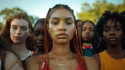 In a frontal view, girls stand together, facing systemic racism with unwavering resolve and collective strength.