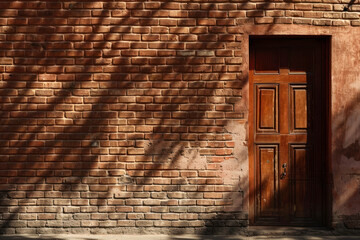 Brick Wall with Shadow and Contrasting Door.
