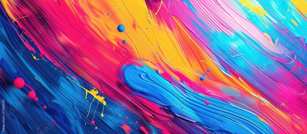 Poster vibrant hues of purple, magenta, and electric blue swirl together in a liquid masterpiece on the wal