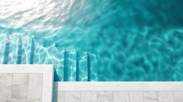 A vibrant close-up of the edge of an infinity pool, showing off the intricate tiles and glistening water under the sun's glare