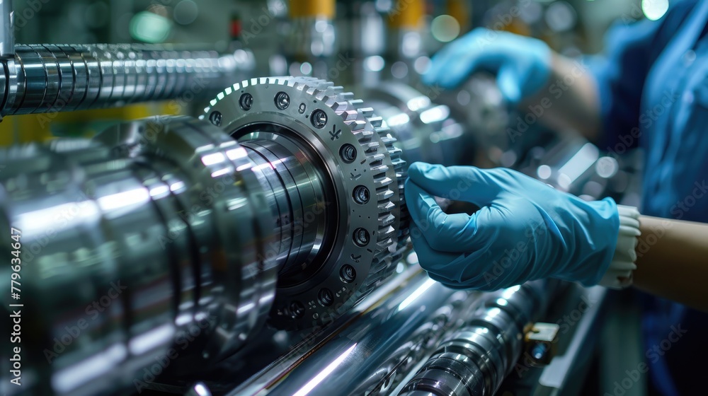 Aufkleber mechanical engineer inspecting machine parts. engineer working with machine maintenance machine, mec