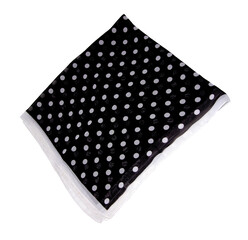 Women's silk scarf. Black. White polka dots . Isolated white background	