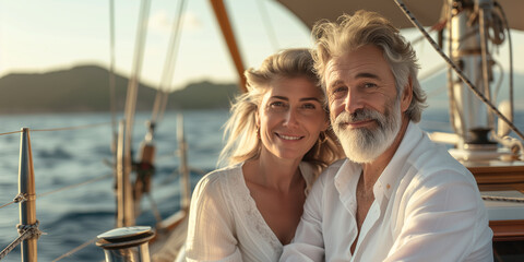 Middle age couple sailing - 779635072