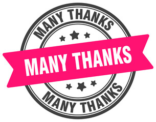 many thanks stamp. many thanks label on transparent background. round sign