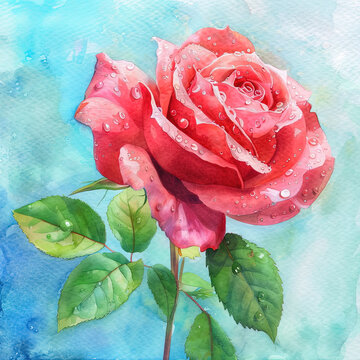 painting of a rose with water droplets on it