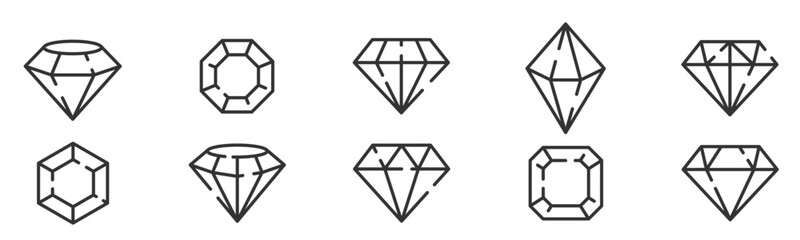 Set of different brilliant line icon. Diamond icon Isolated over transparet - obrazy, fototapety, plakaty