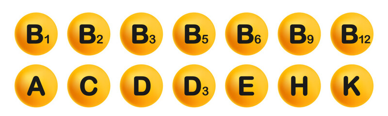 Set of different vitamin icon. Isolated over transparent png