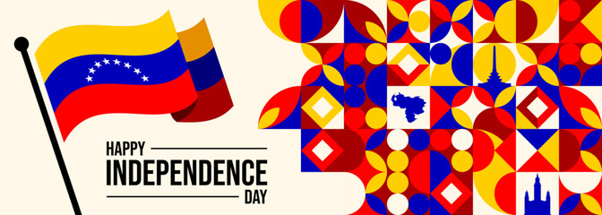 Happy Venezuela Independence Day Vector Illustration on 5 July with Flags, Balloon and Confetti in Memorial Holiday Background Hand Drawn Template


