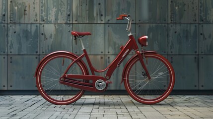 Fototapeta na wymiar Red Bicycle Parked by Wall