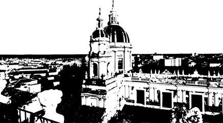 vettoriale della veduta dall'alto di Catania e della sua cattedrale con campanile - obrazy, fototapety, plakaty