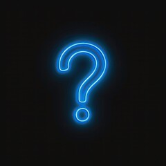 A glowing blue question mark in electric blue neon font on a dark background