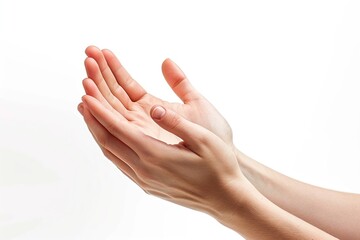 Female hands clapping on white background