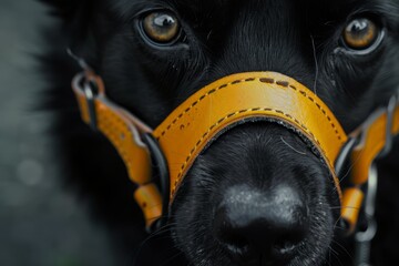 Leather muzzle for pet dog for safety and control - obrazy, fototapety, plakaty