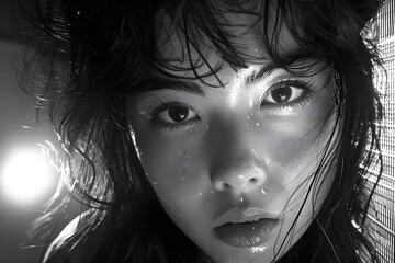 Black and white art fashion portrait of beautiful Asian woman