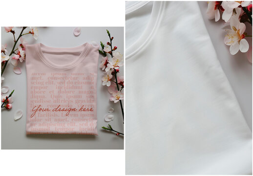 Mockup Folded T-shirt Flowers Generated Ai