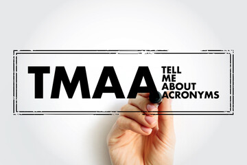 TMAA - Tell Me About Acronyms text stamp, acronym concept background - obrazy, fototapety, plakaty
