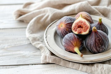 Fresh figs in plate on wooden table
