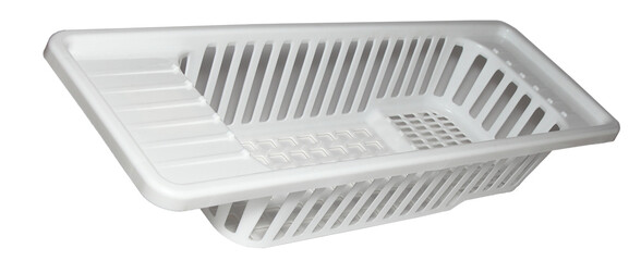 plastic basket for washing dishes on the sink. washing dishes. isolated white background	